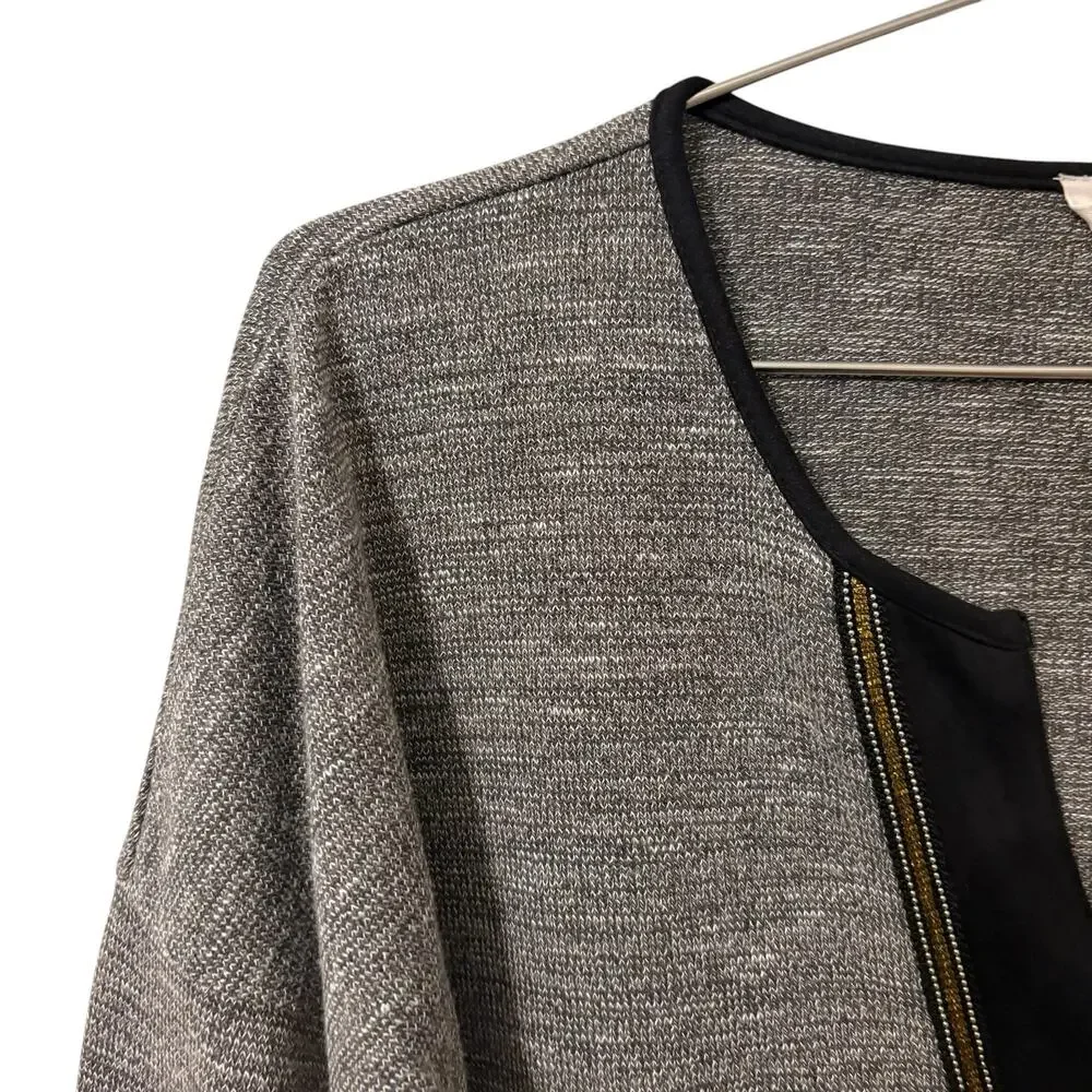 THML Heather Gray Knit Knee Length Dress Black and Gold Trim Neckline M